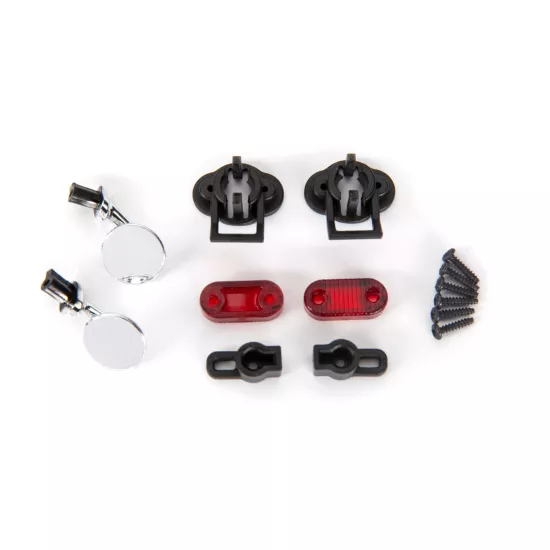 Side mirrors (left & right)/ mounts (2)/ tail light lens (2)/ retainers (2)/ 1.6x7 BCS (self-tapping) (6) (fits #9333 or 9335 body)