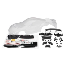 Body, Toyota Supra GT4 (clear, trimmed, requires painting)/ decal sheet (includes side mirrors, wing, grilles, vents, hardware, & clipless mounting)