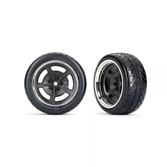 Tires and wheels, assembled, glued (black with chrome wheels, 1.9' Response tires) (extra wide, rear) (2)