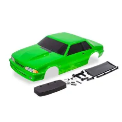 Body, Ford Mustang, Fox Body, green (painted, decals applied) (includes side mirrors, wing, wing retainer, rear body mount posts, foam body bumper, & mounting hardware)