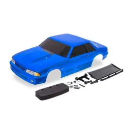 Body, Ford Mustang, Fox Body, blue (painted, decals applied) (includes side mirrors, wing, wing retainer, rear body mount posts, foam body bumper, & mounting hardware)