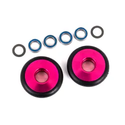Wheels, wheelie bar, 6061-T6 aluminum (pink-anodized) (2)/ 5x8x2.5mm ball bearings (4)/ o-rings (2)/ 5x8x0.3mm TW (2)
