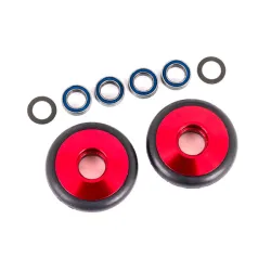 Wheels, wheelie bar, 6061-T6 aluminum (red-anodized) (2)/ 5x8x2.5mm ball bearings (4)/ o-rings (2)/ 5x8x0.3mm TW (2)