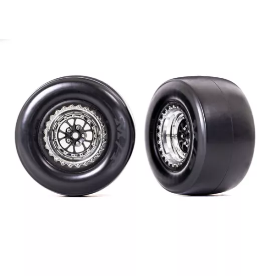 Tires & wheels, assembled, glued (Weld chrome with black wheels, Mickey Thompson ET Drag Slicks, smoke compound, foam inserts) (rear) (2)