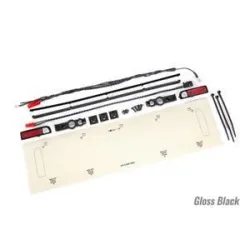 LED lights, tail lights (red)/ power harness/ tail light housings (left & right)/ tailgate trim (black)/ zip ties (3)