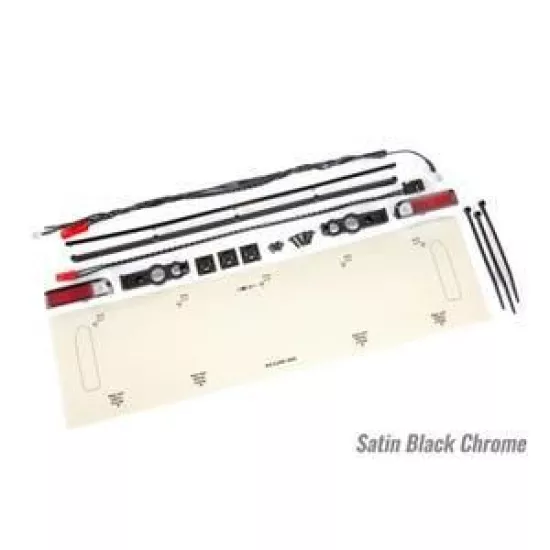 LED lights, tail lights (red)/ power harness/ tail light housings (left & right)/ tailgate trim (satin black chrome)/ zip ties (3)