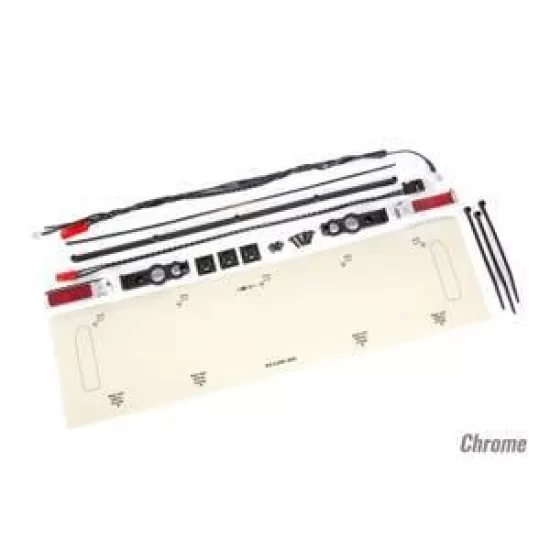 LED lights, tail lights (red)/ power harness/ tail light housings (left & right)/ tailgate trim (chrome)/ zip ties (3)