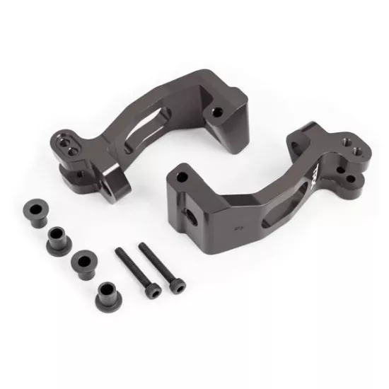 CASTER BLOCKS (C-HUBS), 6061-T6 ALUMINUM (DARK TITANIUM-ANODIZED), LEFT & RIGHT/ KINGPIN BUSHINGS (4)
