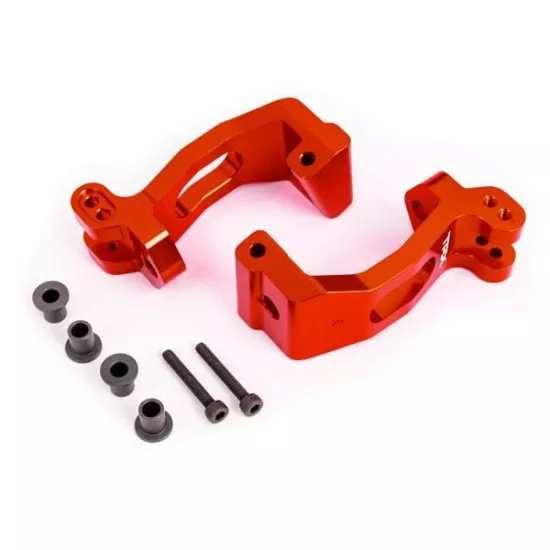 CASTER BLOCKS (C-HUBS), 6061-T6 ALUMINUM (RED-ANODIZED), LEFT & RIGHT/ KINGPIN BUSHINGS (4)