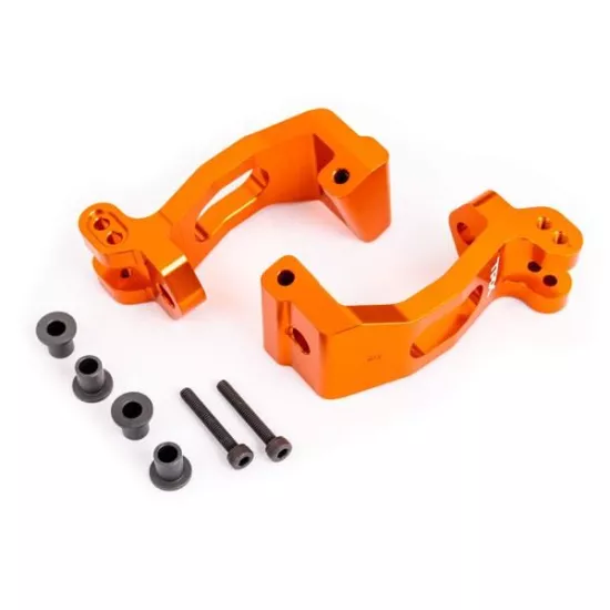 CASTER BLOCKS (C-HUBS), 6061-T6 ALUMINUM (ORANGE-ANODIZED), LEFT & RIGHT/ KINGPIN BUSHINGS (4)