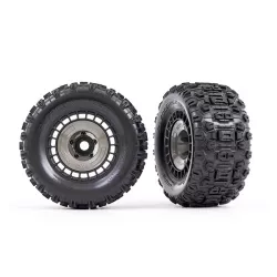 Tires and wheels, assembled, glued (3.8' black wheels, gray wheel covers, Sledgehammer tires, foam inserts) (2)