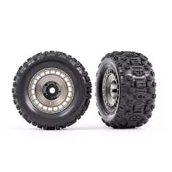 Tires and wheels, assembled, glued (3.8' satin black chrome wheels, satin black chrome wheel covers, Sledgehammer tires, foam inserts) (2)