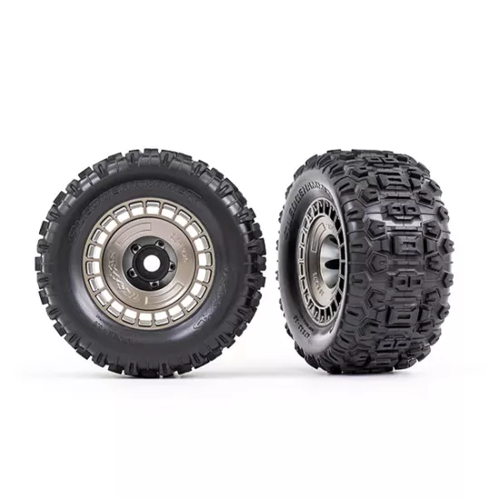 Tires and wheels, assembled, glued (3.8' satin black chrome wheels, satin black chrome wheel covers, Sledgehammer tires, foam inserts) (2)
