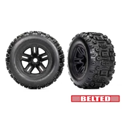 Tires & wheels, assembled, glued (3.8' black wheels, belted Sledgehammer tires, foam inserts) (2)