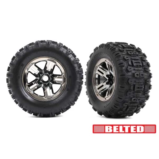Tires & wheels, assembled, glued (3.8' black chrome wheels, belted Sledgehammer tires, foam inserts) (2)