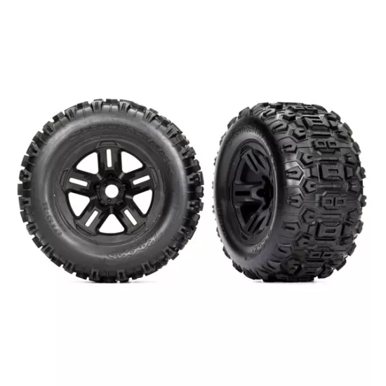 Tires and wheels, assembled, glued (3.8' black wheels, Sledgehammer tires, foam inserts) (2)