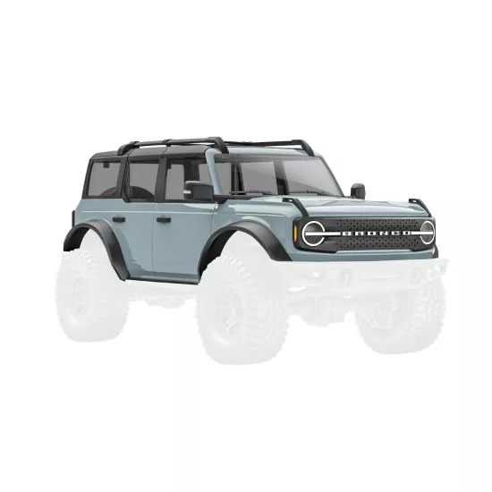 Body, Ford Bronco, complete, Cactus Grey (includes grille, side mirrors, door handles, fender flares, windshield wipers, spare tire mount, & clipless mounting)