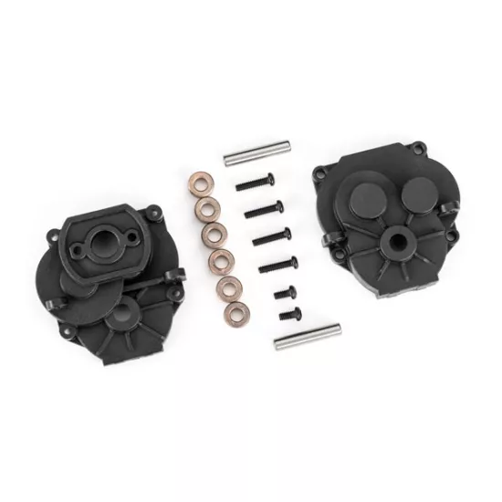 Gearbox housing (front & rear)/ 2x4mm BCS (with threadlock) (2)/ 2x8mm BCS (4)/ 3x16mm pins (2)
