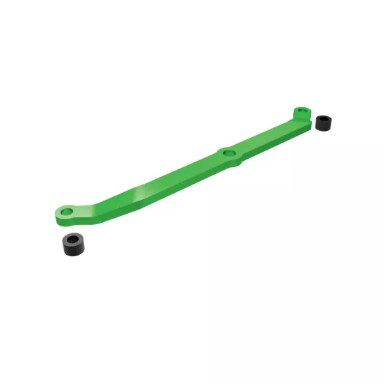 Steering link, 6061-T6 aluminum (green-anodized)/ servo horn, metal/ spacers (2)/ 3x6mm CCS (with threadlock) (1)/ 2.5x7mm SS (with threadlock) (1)