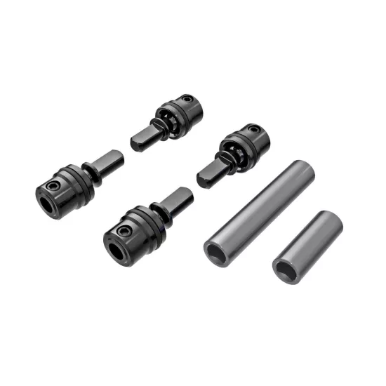 Driveshafts, center, male (metal) (4)/ driveshafts, center, female, 6061-T6 aluminum (dark titanium-anodized) (front & rear)/ 1.6x7mm BCS (with threadlock) (4)