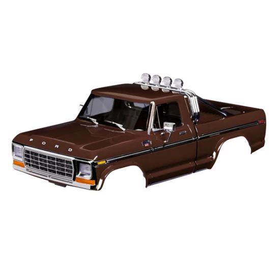 Body, Ford F-150 Truck (1979), complete, brown (includes grille, side mirrors, door handles, roll bar, windshield wipers, side trim, & clipless mounting) (requires #9834 front & rear bumpers)