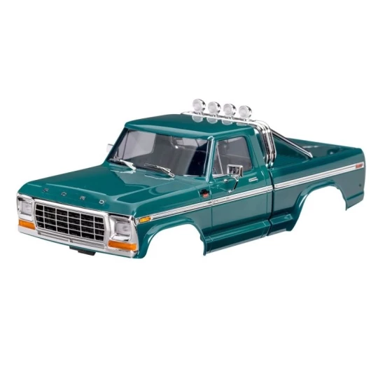 Body, Ford F-150 Truck (1979), complete, green (includes grille, side mirrors, door handles, roll bar, windshield wipers, side trim, & clipless mounting) (requires #9834 front & rear bumpers)