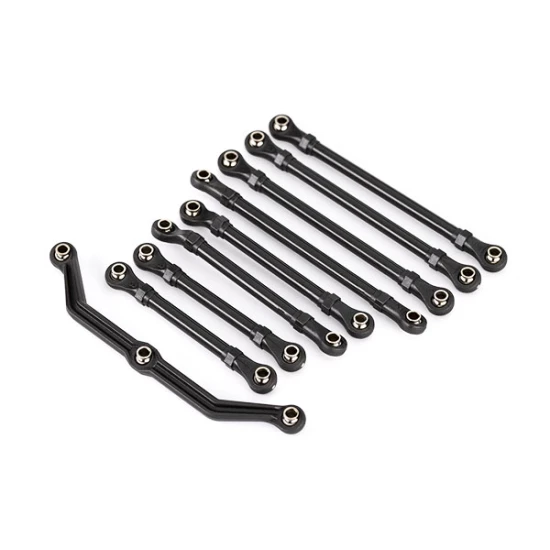 Suspension link set, complete (front & rear) (includes steering link (1), front lower links (2), front upper links (2), rear links (4)) (assembled hollow balls) (fits 1/18 scale vehicles long wheelbase)