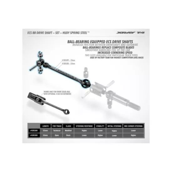 ECS BB DRIVE SHAFT 52MM - SET - HUDY SPRING STEEL