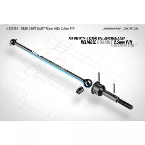 XT2 REAR DRIVE SHAFT 95MM WITH 2.5MM PIN - HUDY SPRING STEEL, X325318