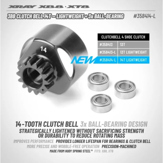 3BB CLUTCH BELL 14T - LIGHTWEIGHT + 3x BALL-BEARING