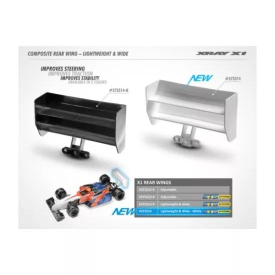 X1 COMPOSITE REAR WING - LIGHTWEIGHT & WIDE - WHITE