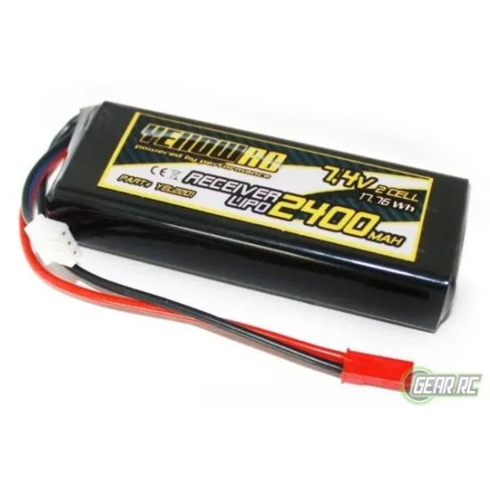 Yellow RC LiPo Receiver Pack Straight 2400mAh 7.4V